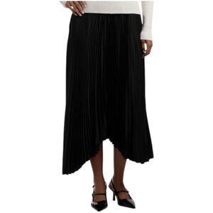 ELIE TAHARI Smocked Waist Pleated Midi Skirt With Uneven Hem